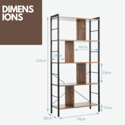 Rafaelo Mobilia 154Cm Tall 5 Tier Bookcase With Metal Frame - thumbnail 5