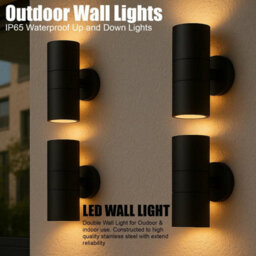 ATEK 4 Pack Black Outdoor Wall Lights, Stainless Steel Gu10 Base Up Down Exterior Wall Sconce, Ip44 Rated Security Outdoor Light - thumbnail 5