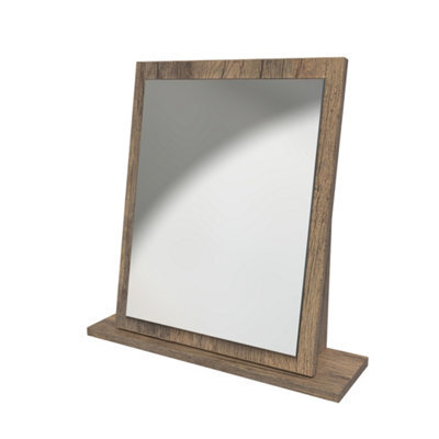 Linear Brown Oak Effect Rectangular Freestanding Framed Mirror, (H)50.5Cm (W)48Cm - image 1