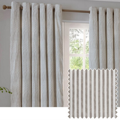 Yard Hebden Striped Cotton Eyelet Curtains, Mole, (W) 117 X (D) 183Cm - image 1