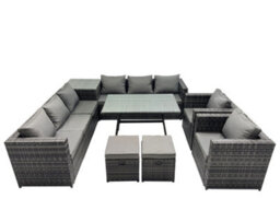 Fimous Outdoor Corner Sofa Chair Dining Table Set Garden Rattan Furniture Set 10 Seater With 2 Small Stool Side Table Dark Grey - thumbnail 2