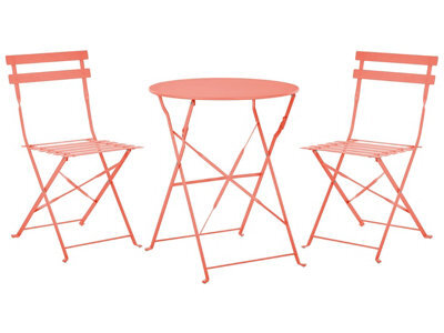 Wyld And Coco Novascape Coral Red 3 Piece Folding Metal Bistro Set For Outdoor Use - image 1