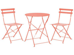 Wyld And Coco Novascape Coral Red 3 Piece Folding Metal Bistro Set For Outdoor Use - thumbnail 1