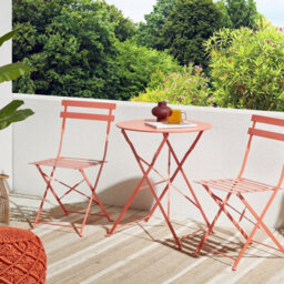 Wyld And Coco Novascape Coral Red 3 Piece Folding Metal Bistro Set For Outdoor Use - thumbnail 2