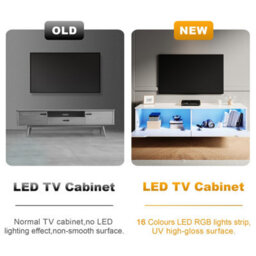 Elegant Floating Tv Unit Cabinet With Led Lights, White Wall-Mounted Tv Stand Shelf, 1800X300X350mm - thumbnail 7
