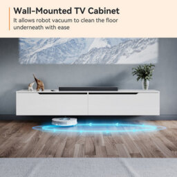 Elegant Floating Tv Unit Cabinet With Led Lights, White Wall-Mounted Tv Stand Shelf, 1800X300X350mm - thumbnail 9