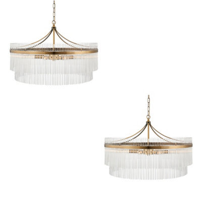 Loops Elegant 2 Pack Of Antique Brass Hanging Ceiling Pendant Lights With Clear Glass - image 1