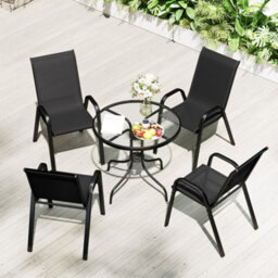 Outsunny 5 Pcs Garden Furniture Set, Round Table And Stackable Chairs, Black - thumbnail 8