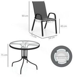 Outsunny 5 Pcs Garden Furniture Set, Round Table And Stackable Chairs, Black - thumbnail 3
