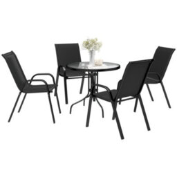 Outsunny 5 Pcs Garden Furniture Set, Round Table And Stackable Chairs, Black - thumbnail 2