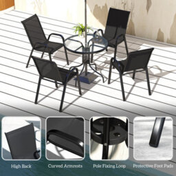 Outsunny 5 Pcs Garden Furniture Set, Round Table And Stackable Chairs, Black - thumbnail 7