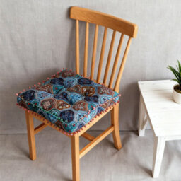 Living And Home Blue Square Faux Linen Double-Sided Chair Cushion With Pom-Pom Trim, 40Cm (W) X 40Cm (D) X 8Cm (H) - thumbnail 2