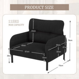 Abrihome Corduroy Fabric, Comfortable Monochrome Single Person Wide Seat Chair, Suitable For Living Rooms And Bedrooms, Black - thumbnail 8
