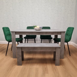 Kosy Koala Modern Stone Grey Effect Dining Table Set With 4 Green Velvet Chairs And Bench Dining Room Furniture - thumbnail 2