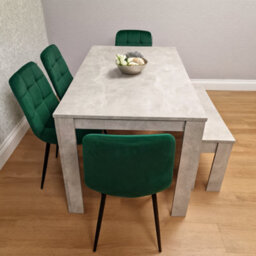Kosy Koala Modern Stone Grey Effect Dining Table Set With 4 Green Velvet Chairs And Bench Dining Room Furniture - thumbnail 3