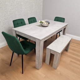 Kosy Koala Modern Stone Grey Effect Dining Table Set With 4 Green Velvet Chairs And Bench Dining Room Furniture - thumbnail 1