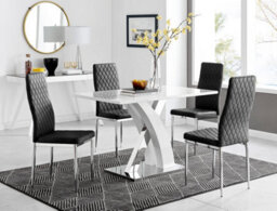Furniturebox Uk Atlanta 4 White Dining Table And 4 Black Velvet Milan Chairs - thumbnail 1