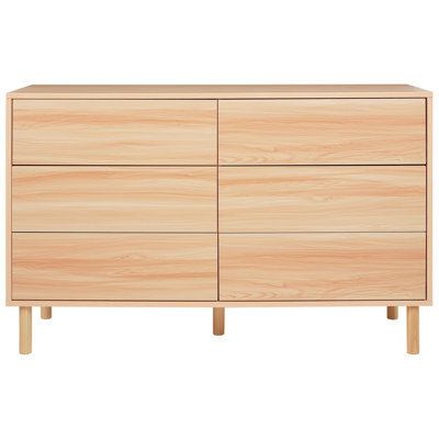 Wyld And Coco 6-Drawer Chest Of Drawers, Light Brown Particle Board With Rubberwood Legs, Modern Design, W120 X D40 X H74Cm - image 1