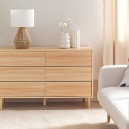 Wyld And Coco 6-Drawer Chest Of Drawers, Light Brown Particle Board With Rubberwood Legs, Modern Design, W120 X D40 X H74Cm - thumbnail 2