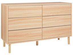 Wyld And Coco 6-Drawer Chest Of Drawers, Light Brown Particle Board With Rubberwood Legs, Modern Design, W120 X D40 X H74Cm - thumbnail 3