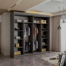 M N Furniture Ltd Wardrobe With Led Light - Modern Sliding Wardrobe - 2 Or 3 Door Bedroom Cabinet With Mirror (Grey/oak, 203Cm) - thumbnail 2