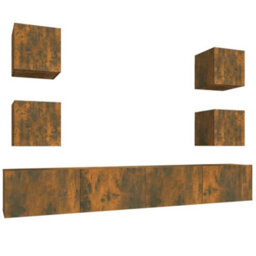 Berkfield 6 Piece Tv Cabinet Set Smoked Oak Engineered Wood - thumbnail 2