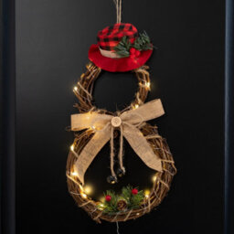 Globrite Snowman Christmas Wreath - 30 Led Rattan - Door Wall Decoration For Christmas Home Décor & Festive Display - thumbnail 1