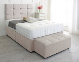 Slumbre Roma Chenille Divan Bed, With Pocket Mattress & Ottoman Storage Box - 6Ft Super King - Stone - 0 Drawers