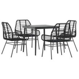 Walplus 5 Piece Garden Dining Set Black Poly Rattan Glass - Cushion Not Included - thumbnail 2