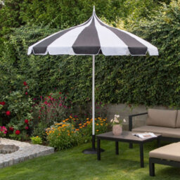 Wyld And Coco Garden Market Parasol Black White Uv-Resistant Fabric Aluminium Pole 2.45M Diameter 2.69M Height - thumbnail 2