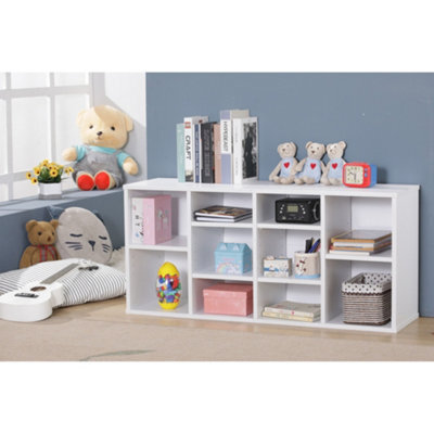 Home Treats Cube Bookshelf 10 Tier Storage Organiser White Wooden Shelving Display Open Bookcase For Home Living Room Office Furniture - image 1