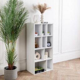 Home Treats Cube Bookshelf 10 Tier  Storage Organiser White Wooden Shelving Display Open Bookcase For Home Living Room Office Furniture - thumbnail 5