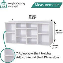 Home Treats Cube Bookshelf 10 Tier  Storage Organiser White Wooden Shelving Display Open Bookcase For Home Living Room Office Furniture - thumbnail 2