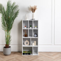 Home Treats Cube Bookshelf 10 Tier  Storage Organiser White Wooden Shelving Display Open Bookcase For Home Living Room Office Furniture - thumbnail 3