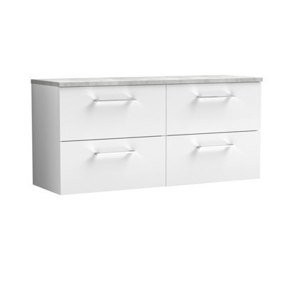 Balterley Level 1200mm Wall Hung 4 Drawer Vanity Unit & Laminate Worktop For Spacious Contemporary Bathroom Storage - Gloss White - image 1