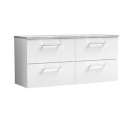 Balterley Level 1200mm Wall Hung 4 Drawer Vanity Unit & Laminate Worktop For Spacious Contemporary Bathroom Storage - Gloss White