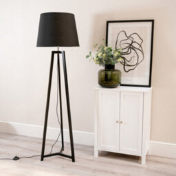 Valuelights Lottie Black Wood Tripod Floor Lamp With Black Tapered Shade - Led Bulb Included - thumbnail 3