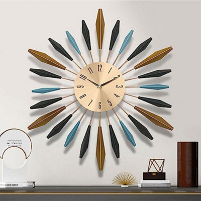 Living And Home Round Large Silent Quartz Battery Operated Metal Starburst Decorative Wall Clock 55Cm (D) - image 1