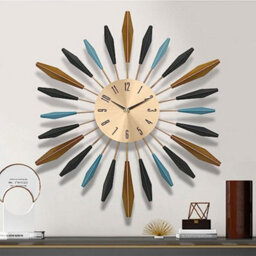 Living And Home Round Large Silent Quartz Battery Operated Metal Starburst Decorative Wall Clock 55Cm (D) - thumbnail 1