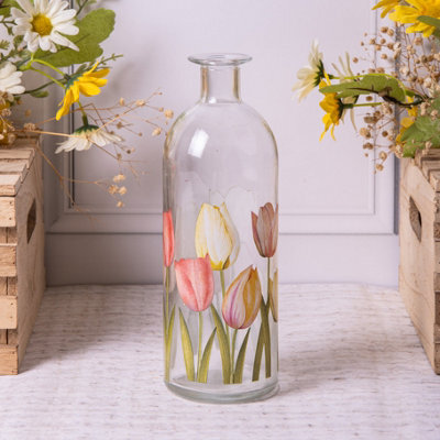 Annibells Floral Vintage Clear Glass Bottle Bud Vases - Large - image 1
