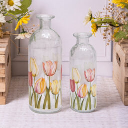 Annibells Floral Vintage Clear Glass Bottle Bud Vases - Large - thumbnail 2