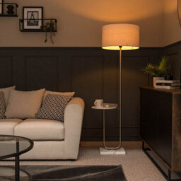 Valuelights Tavel Brushed Chrome Silver Floor Lamp With Table And Grey Shade - thumbnail 5