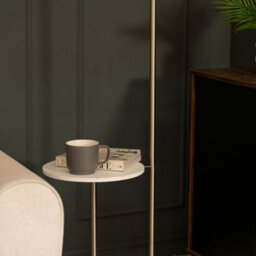 Valuelights Tavel Brushed Chrome Silver Floor Lamp With Table And Grey Shade - thumbnail 3
