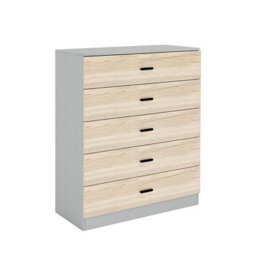 Urbnliving Height 90.5Cm 5 Drawer Wooden Bedroom Chest Cabinet Grey Carcass And Oak Drawers Modern Wide Storage Cupboard Closet - thumbnail 5
