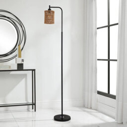 Komore 170Cm Black Metal Floor Lamp,rope Shade,e27 - thumbnail 2
