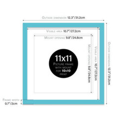 "11X11"" Turquoise Picture Frame - 11X11"" Square Frame With 10X10"" Mount For 11X11""/10X10"" Pictures Moderrn Style Thin Edge, 1 Pack" - thumbnail 2
