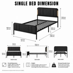 Sliding Wardrobes 4 u LTD Modern Fabric Bed Frame With Led Lighting, Diamond Quilted Headboard & Footboard, Reinforced Metal Slats - Dark Grey 91Cm - thumbnail 2