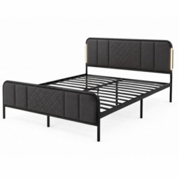 Sliding Wardrobes 4 u LTD Modern Fabric Bed Frame With Led Lighting, Diamond Quilted Headboard & Footboard, Reinforced Metal Slats - Dark Grey 91Cm - thumbnail 1