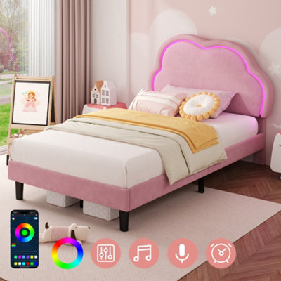 Matteo 3Ft Single Upholstered Bed With Led Adjustable Cloud Headboard - Pink - image 1
