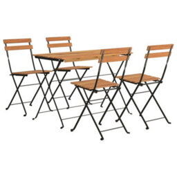 Walplus 5 Piece Folding Bistro Set Solid Wood Acacia And Steel - thumbnail 3